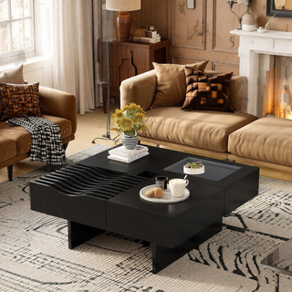 Sunvega Set of 2 Wood Finish Nesting Coffee Tables for Farmhouse Living Room