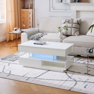 Sunvega Modern Lift Top Coffee Table with LED Lights 2 Drawers and Hidden Storage