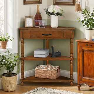 Sunvega Multifunctional 3 Tier Corner Table with Solid Wood Legs for Small Spaces