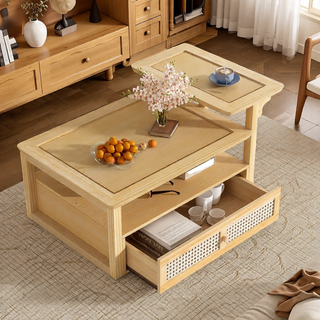 Sunvega Set of 2 Wood Finish Nesting Coffee Tables for Farmhouse Living Room