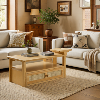 Sunvega Set of 2 Wood Finish Nesting Coffee Tables for Farmhouse Living Room