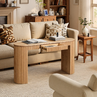 Sunvega Curved Entryway Console Table With Drawer and Unique Vertical Stripe Design