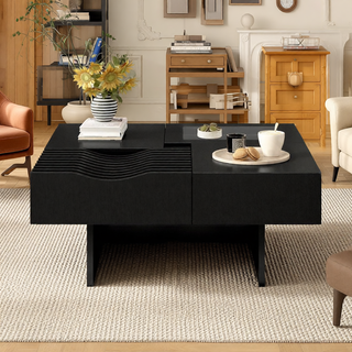 Sunvega Set of 2 Wood Finish Nesting Coffee Tables for Farmhouse Living Room