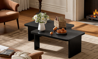 Sunvega Set of 2 Wood Finish Nesting Coffee Tables for Farmhouse Living Room