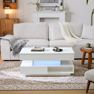 Sunvega Modern Lift Top Coffee Table with LED Lights 2 Drawers and Hidden Storage