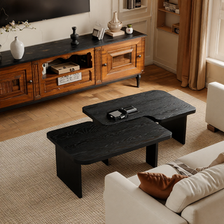 Sunvega Set of 2 Wood Finish Nesting Coffee Tables for Farmhouse Living Room
