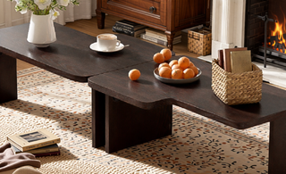 Sunvega Set of 2 Wood Finish Nesting Coffee Tables for Farmhouse Living Room