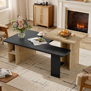 Sunvega Set of 2 Wood Finish Nesting Coffee Tables for Farmhouse Living Room
