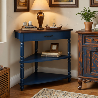 Sunvega Multifunctional 3 Tier Corner Table with Solid Wood Legs for Small Spaces