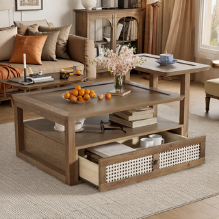 Sunvega Set of 2 Wood Finish Nesting Coffee Tables for Farmhouse Living Room