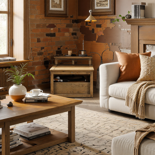 Sunvega Set of 2 Wood Finish Nesting Coffee Tables for Farmhouse Living Room