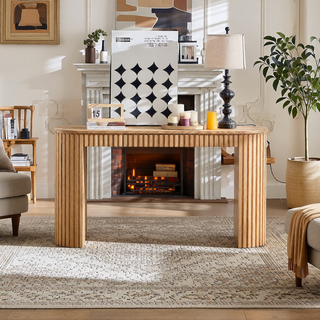 Sunvega Curved Entryway Console Table With Drawer and Unique Vertical Stripe Design