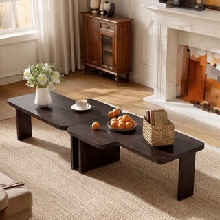 Sunvega Set of 2 Wood Finish Nesting Coffee Tables for Farmhouse Living Room