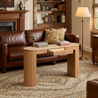 Sunvega Curved Entryway Console Table With Drawer and Unique Vertical Stripe Design