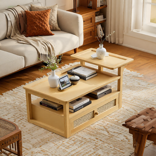 Sunvega Set of 2 Wood Finish Nesting Coffee Tables for Farmhouse Living Room