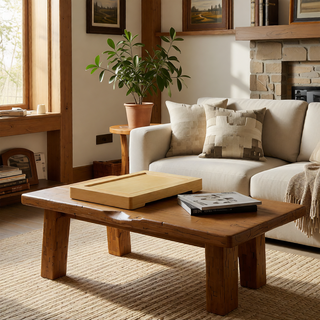 Sunvega Set of 2 Wood Finish Nesting Coffee Tables for Farmhouse Living Room