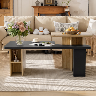 Sunvega Set of 2 Wood Finish Nesting Coffee Tables for Farmhouse Living Room