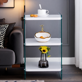 Sunvega Three Layer Bedside Cabinet with MDF Board and Transparent Tempered Glass