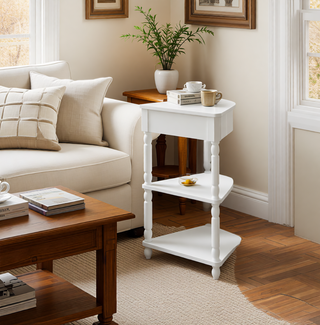 Sunvega Multifunctional 3 Tier Corner Table with Solid Wood Legs for Small Spaces