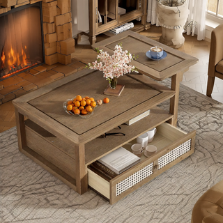 Sunvega Set of 2 Wood Finish Nesting Coffee Tables for Farmhouse Living Room