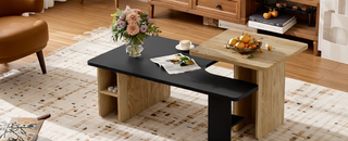 Sunvega Set of 2 Wood Finish Nesting Coffee Tables for Farmhouse Living Room