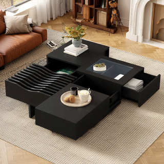 Sunvega Set of 2 Wood Finish Nesting Coffee Tables for Farmhouse Living Room