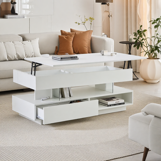 Sunvega Modern Lift Top Coffee Table with LED Lights 2 Drawers and Hidden Storage