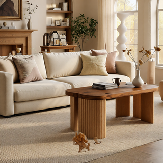 Sunvega Curved Entryway Console Table With Drawer and Unique Vertical Stripe Design