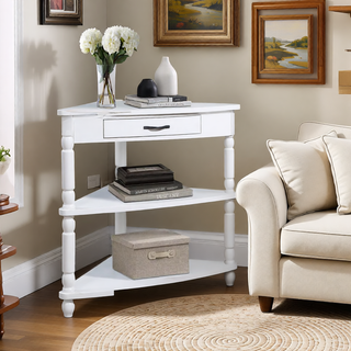 Sunvega Multifunctional 3 Tier Corner Table with Solid Wood Legs for Small Spaces