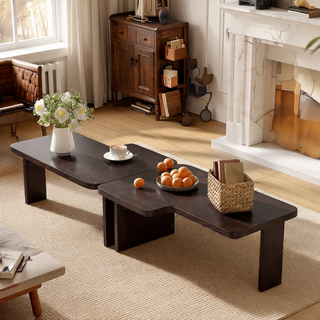 Sunvega Set of 2 Wood Finish Nesting Coffee Tables for Farmhouse Living Room
