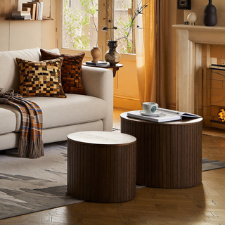 Sunvega Round Waterproof Nesting Coffee Table Set for Living Room Sofa Corner