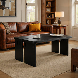 Sunvega Set of 2 Wood Finish Nesting Coffee Tables for Farmhouse Living Room