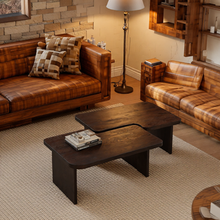 Sunvega Set of 2 Wood Finish Nesting Coffee Tables for Farmhouse Living Room