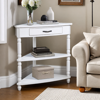 Sunvega Multifunctional 3 Tier Corner Table with Solid Wood Legs for Small Spaces