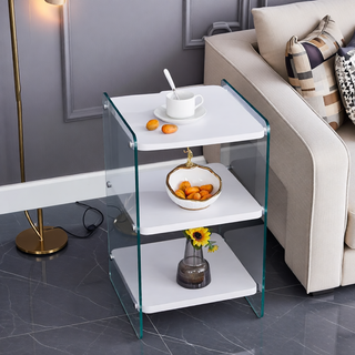 Sunvega Three Layer Bedside Cabinet with MDF Board and Transparent Tempered Glass