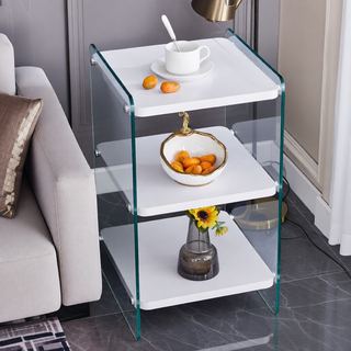 Sunvega Three Layer Bedside Cabinet with MDF Board and Transparent Tempered Glass