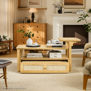 Sunvega Set of 2 Wood Finish Nesting Coffee Tables for Farmhouse Living Room