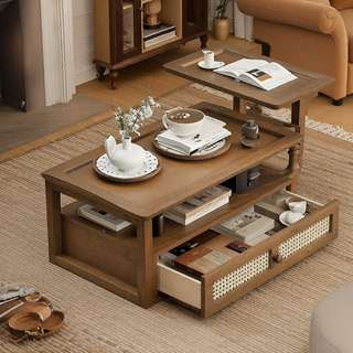 Sunvega Set of 2 Wood Finish Nesting Coffee Tables for Farmhouse Living Room
