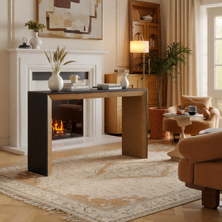 Sunvega Modern Two-Tone Wood Bench with U-Shaped Design for Entryway or Dining