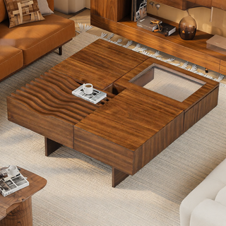 Sunvega Set of 2 Wood Finish Nesting Coffee Tables for Farmhouse Living Room
