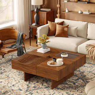 Sunvega Set of 2 Wood Finish Nesting Coffee Tables for Farmhouse Living Room