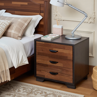 Sunvega Contemporary Eloy White and Black Finish Accent Night Table with 3 Drawers