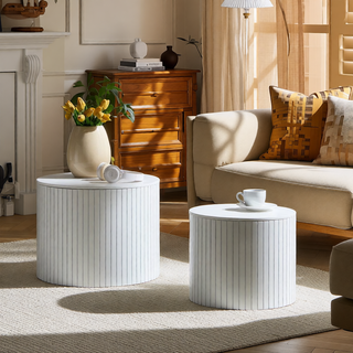 Sunvega Round Waterproof Nesting Coffee Table Set for Living Room Sofa Corner