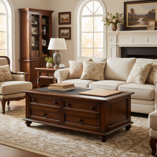 Sunvega Set of 2 Wood Finish Nesting Coffee Tables for Farmhouse Living Room