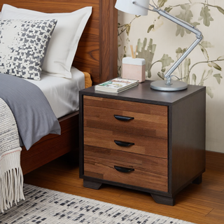 Sunvega Contemporary Eloy White and Black Finish Accent Night Table with 3 Drawers