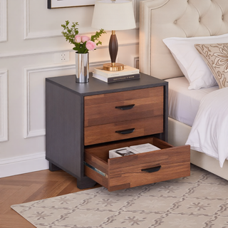 Sunvega Contemporary Eloy White and Black Finish Accent Night Table with 3 Drawers