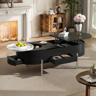 Sunvega Set of 2 Wood Finish Nesting Coffee Tables for Farmhouse Living Room