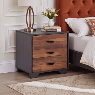 Sunvega Contemporary Eloy White and Black Finish Accent Night Table with 3 Drawers