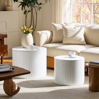 Sunvega Round Waterproof Nesting Coffee Table Set for Living Room Sofa Corner