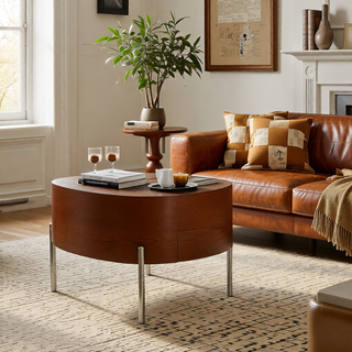 Sunvega Set of 2 Wood Finish Nesting Coffee Tables for Farmhouse Living Room
